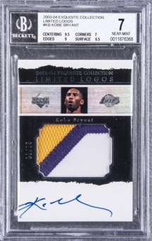 2003-04 UD "Exquisite Collection" Limited Logos #KB Kobe Bryant Signed Game Used Patch Card (#09/75) – BGS NM 7/BGS 9